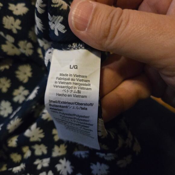 J.Crew Navy White Ditsy Floral Tie Neck Blouse Women’s Large - Picture 5 of 8